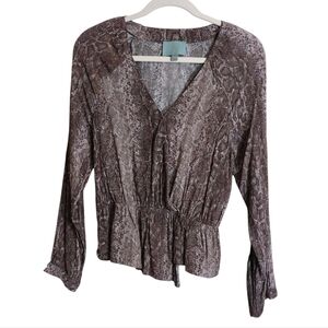Skies are Blue Snakeskin Print Long Sleeve Blouse- size S